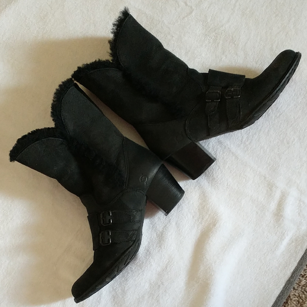 Born Amaze Heeled Leather Shearling Boots
